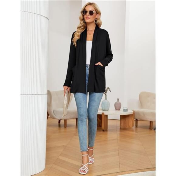 Women's Long Sleeve Open Front Cardigan Casual Loose Lightweight Cardigans - Picture 6 of 7